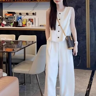 夏装搭配一整套时尚今年流行的漂亮流苏无袖上衣阔腿X裤休闲套装