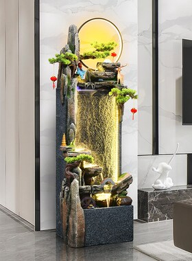 新中式落地假山流水屏风喷泉摆件入户水幕墙阳台循环水造景装饰