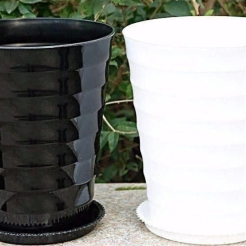 花盆陶瓷特大号30cm以上超大螺纹加厚黑白色仿陶瓷树脂塑料送托盘