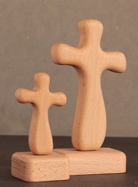 赞美系列榉木摆件/手持手握十字架 实木十字架纯木工艺品
