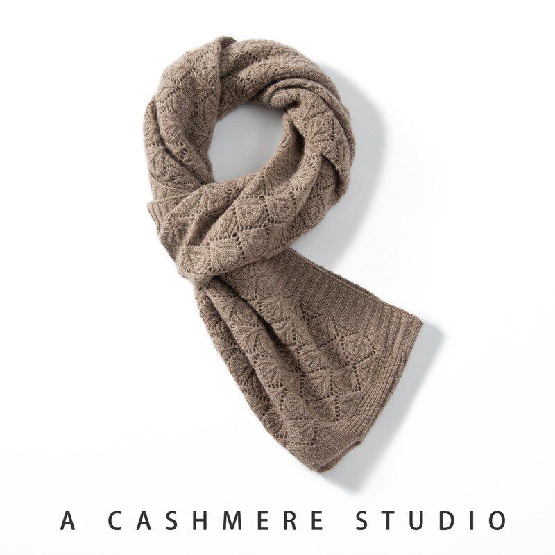 早秋冬新款女士镂空纯色羊绒围巾多功能气质优雅针织披肩外搭两用