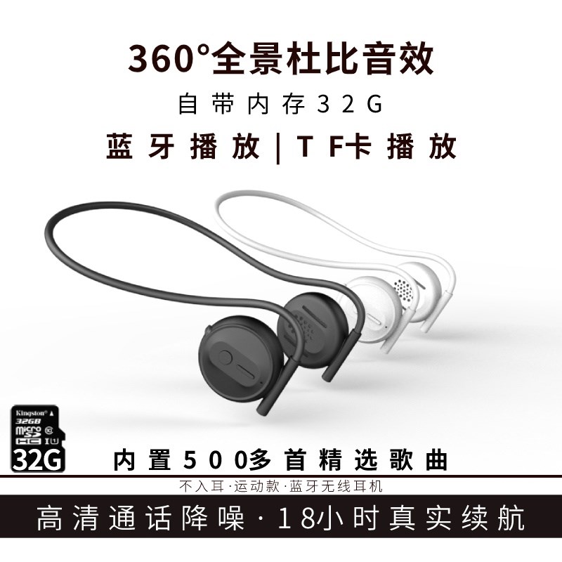 无线运动蓝牙耳i机不入耳超长续航通话降噪TF插卡防水跑步健身骑
