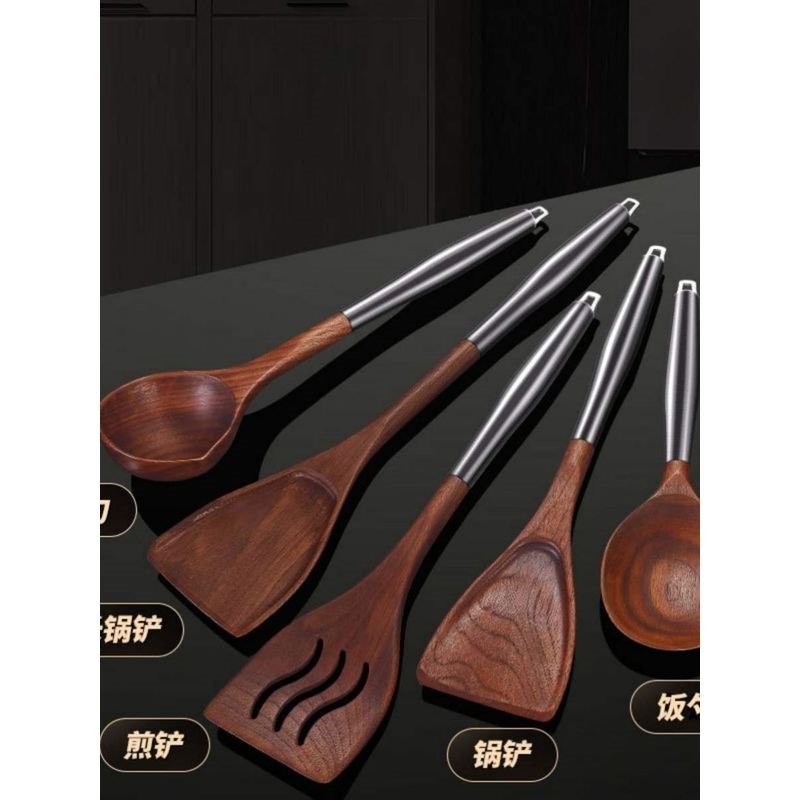 胡桃木304不锈钢厨具套装加厚不粘锅锅铲煎铲家用厨房汤勺盛饭勺
