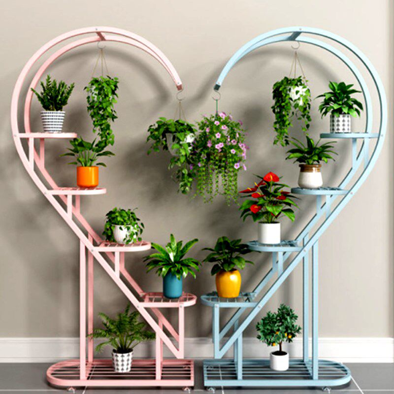 花架子客厅落地式简约摆件展示架多层靠墙轻奢心形阳台架子置物架