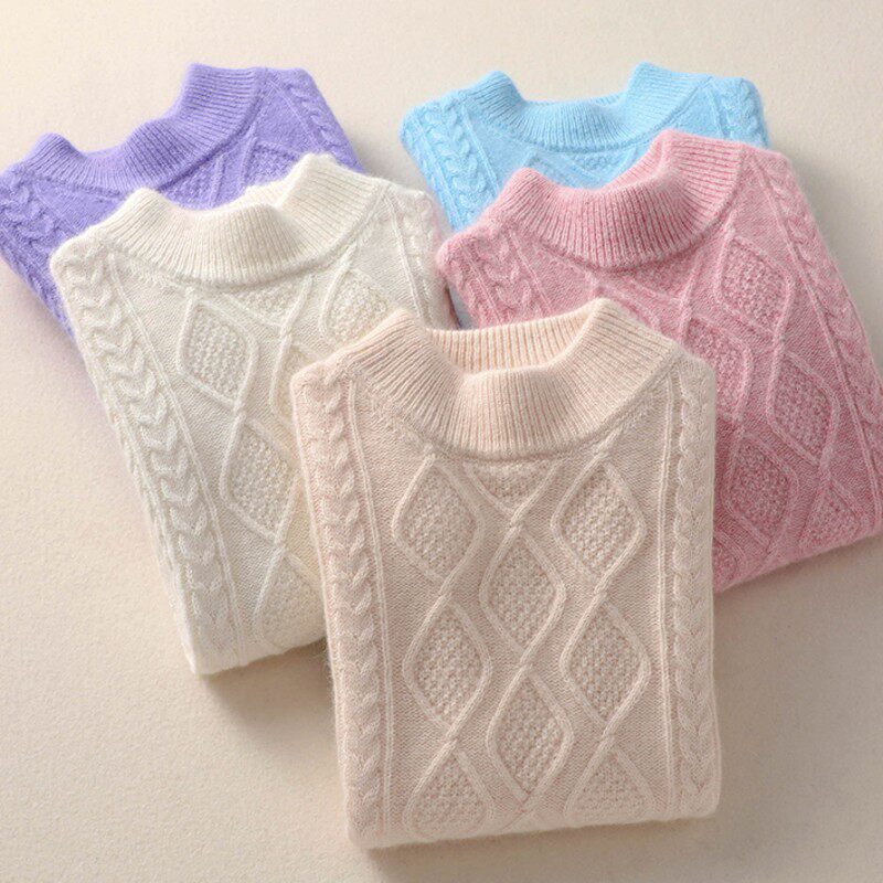 秋冬季儿童羊绒衫女童p高领男童毛衣套头宝宝加厚扭花小孩羊毛衫