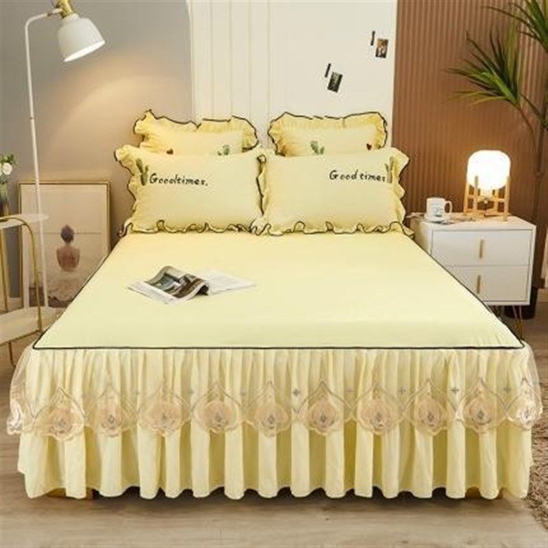 韩版公主床罩床裙式结婚庆席梦思保护套防滑荷叶边1.8米2.0床套