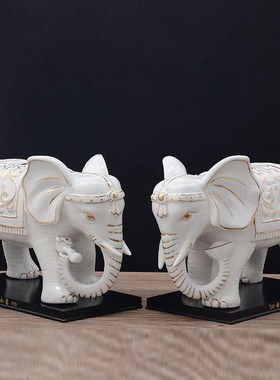 陶瓷风水象摆件白色大象一对招财镇宅客厅家居装饰品店铺开业礼品