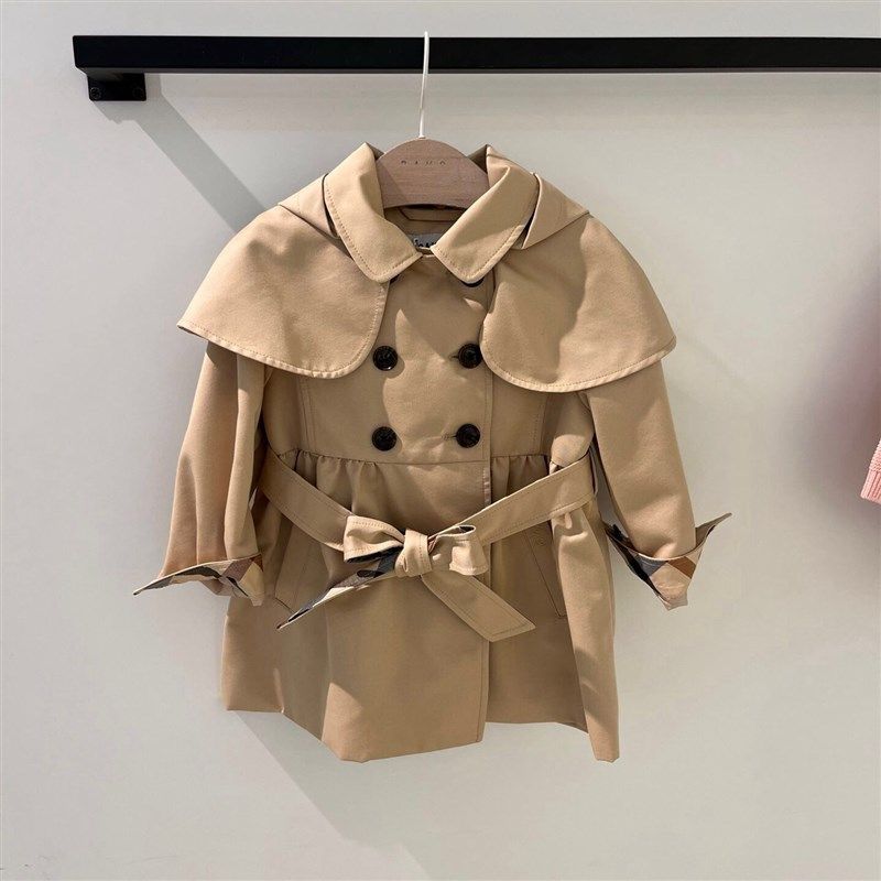 韩国童装 24秋j款女童时尚宫廷风大披肩式卡其色中长洋气风衣 外