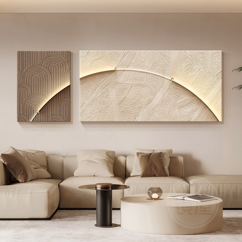 现代简约客厅装饰画极简两联挂画高级感J原木奶油风沙发背景墙壁