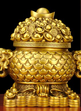 黄铜大象存钱罐大象聚宝盆摆件客厅店铺办公室招财装饰工艺品礼物