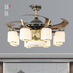 新中式 千里江山圖全銅仿古主臥室燈具客廳吊燈 餐廳風(fēng)扇燈2024新款