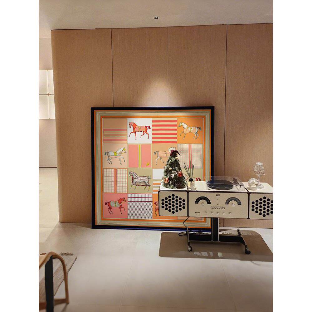 马家橙色轻奢骏马挂画别墅客厅装饰画高端卧室书房走廊玄关柜摆画