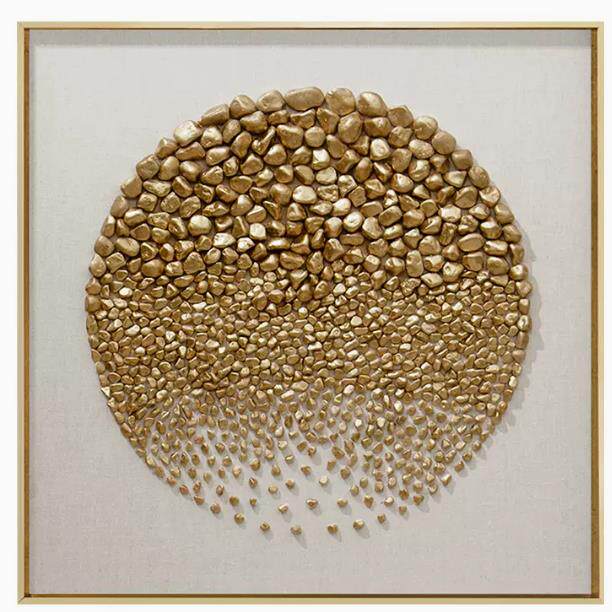 手工立体石子实物画客厅沙发背景石头装饰画时来运转 点石成金