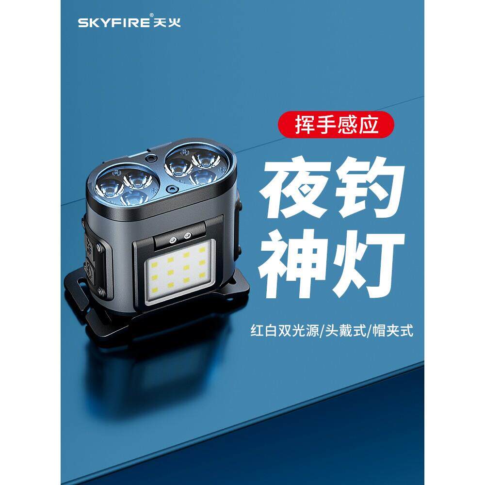 进口强光2025新头灯超亮夜钓头戴式感应钓鱼专用迷你夹帽灯夜钓灯