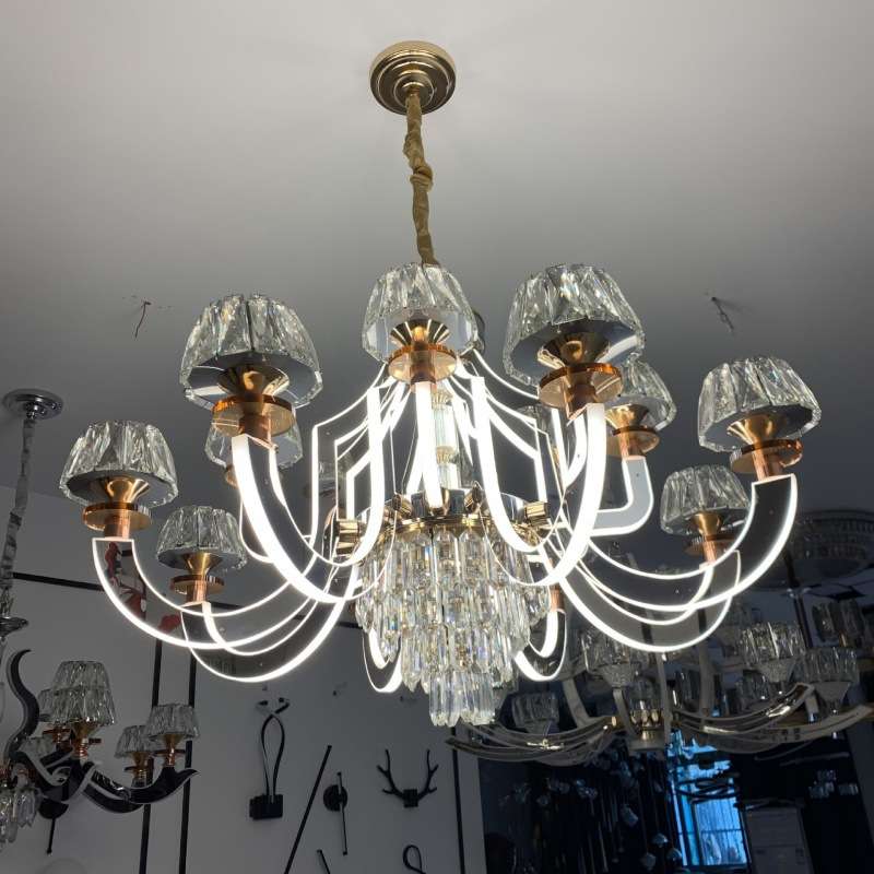 led水晶客厅灯吊灯轻奢餐厅卧室简欧式灯臂发光灯2021新款水晶灯