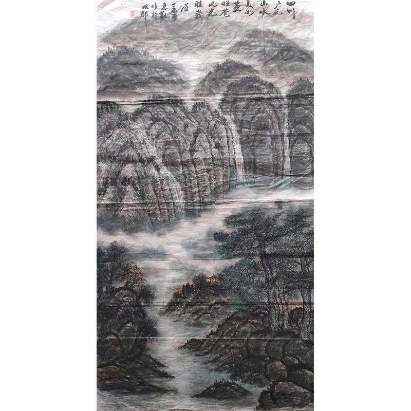 王惠勤国画壁画墨缘斋字画手绘山水画风景三峡风光客厅书房装饰画