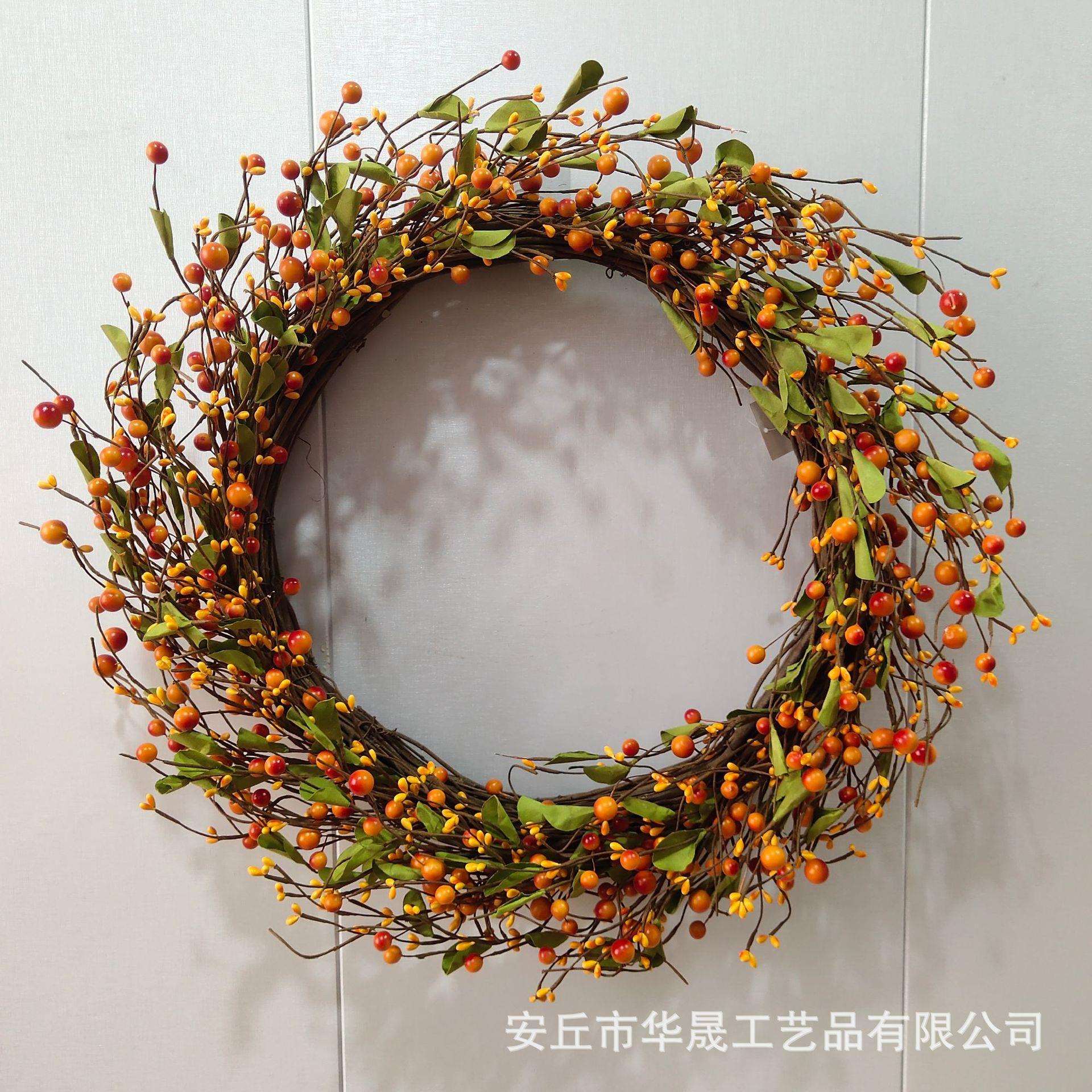 亚马逊仿真红浆果花环情人节门墙挂家居装饰仿真植物假花跨境货源