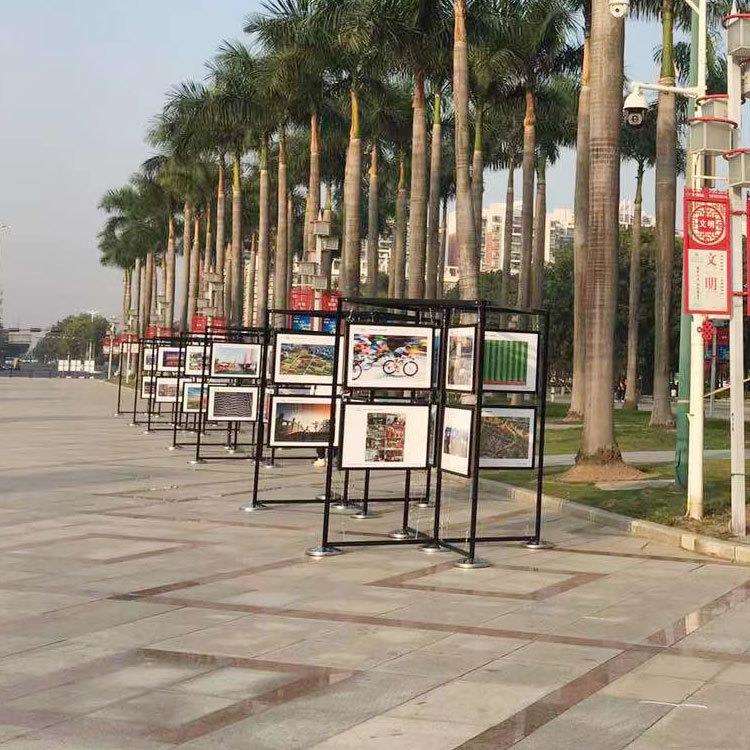 户外防风加固带底座八棱柱挂画展示架画展吊画铝合金双面金属展架