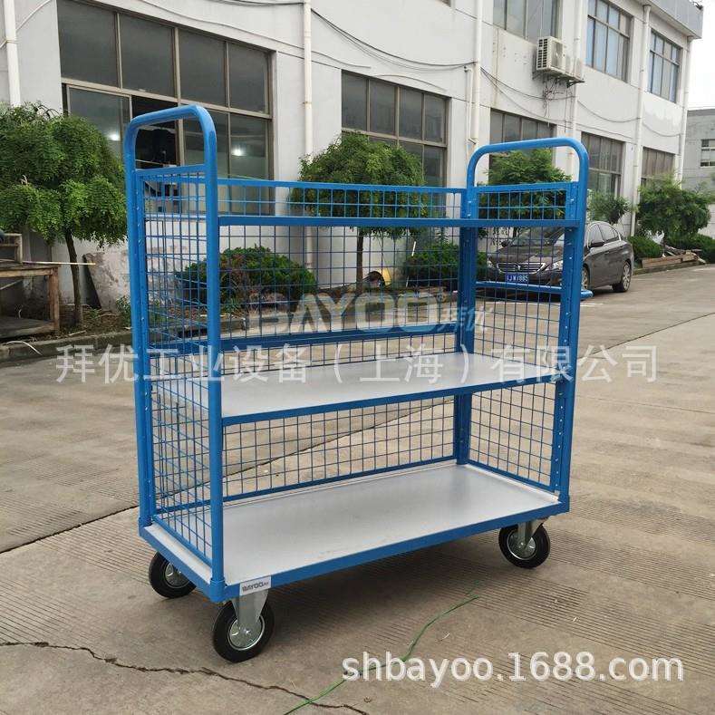 BAYOO/拜优 隔板架推车三层木板手推车物流台车网格手推车