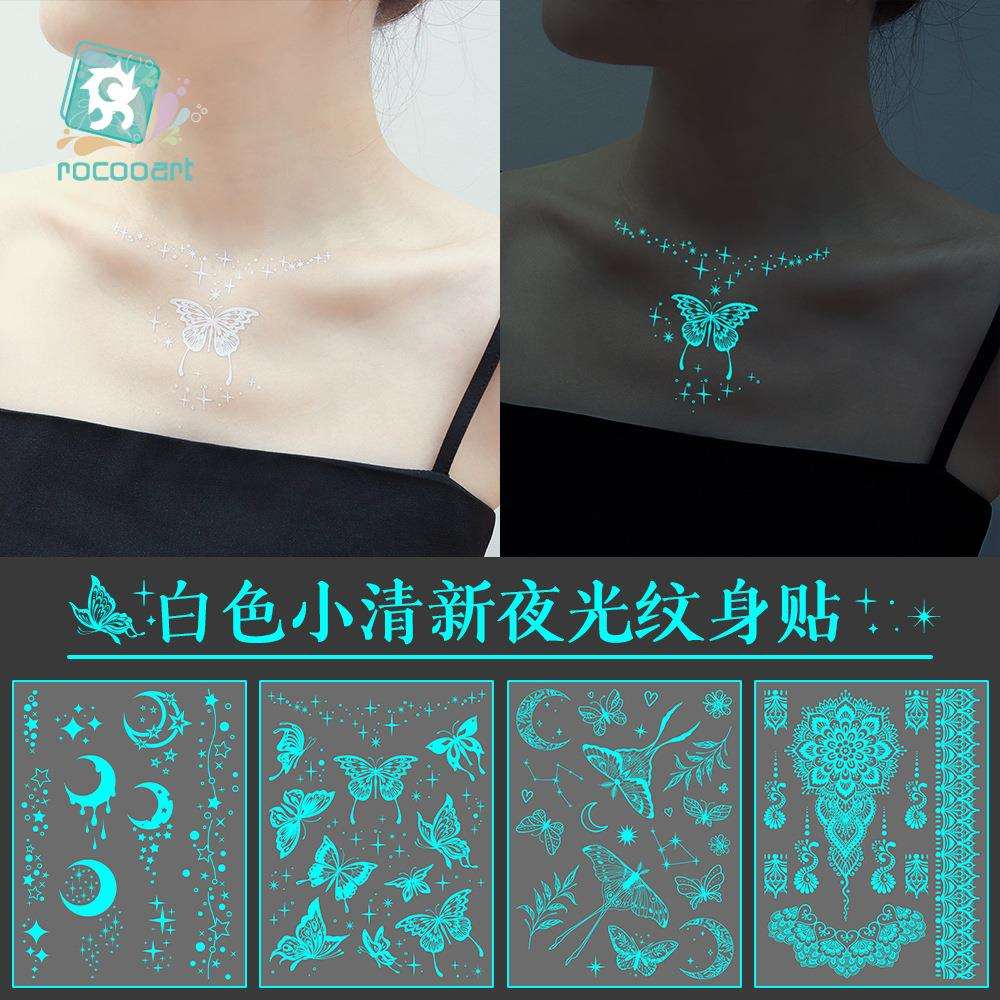 瑞卡龙爆款卡通海娜夜光蝴蝶纹身贴脸贴藏青色手臂贴白色蝴蝶贴纸