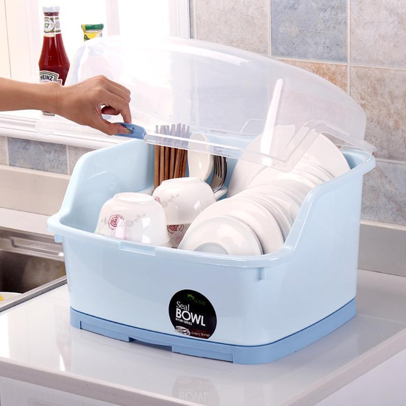 1703直销碗柜厨房沥水碗架带盖放碗筷收纳盒塑料碗碟架碗盘置物架