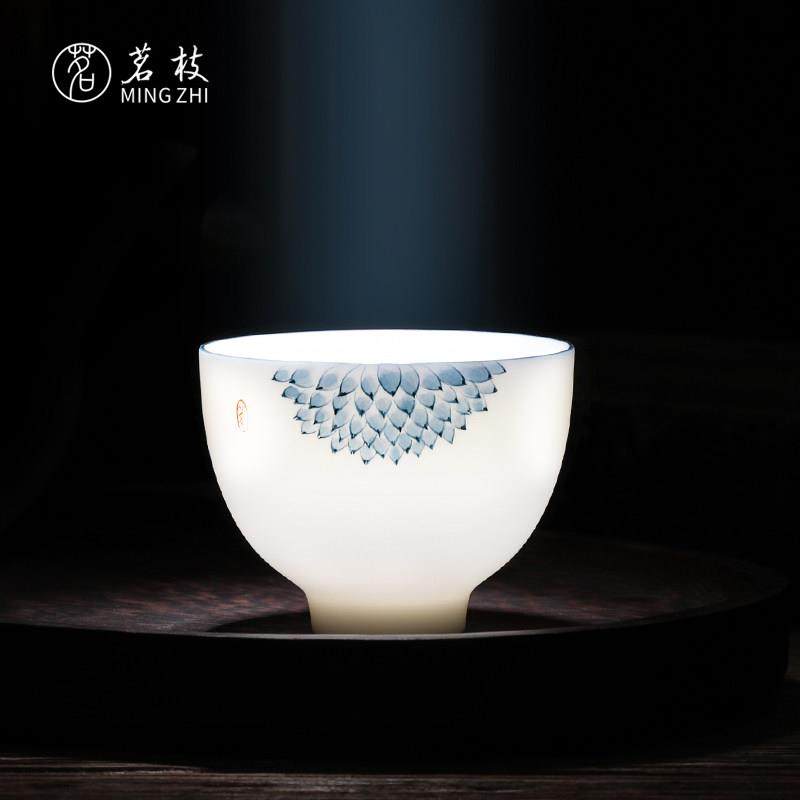 茗枝白瓷茶杯主人杯单杯手绘青花品茗杯素烧羊脂玉功夫茶具小茶碗,餐饮具,茶杯,淘宝优惠券,粉丝福利购,淘宝优惠卷