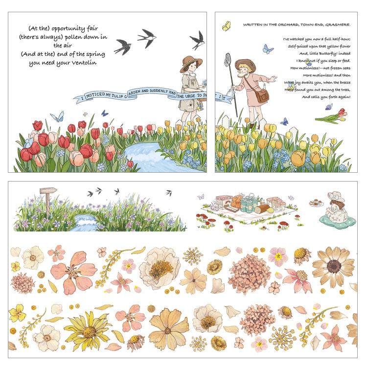 moodtape.咖啡春天阳光下花PET手帐胶带pet白墨胶带mood和纸胶带