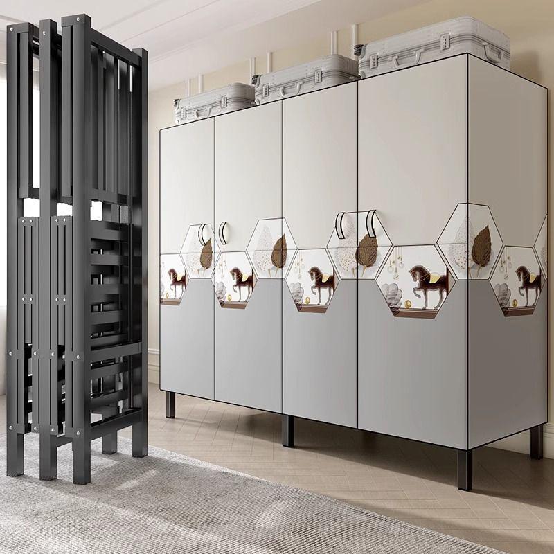 开门式简易衣柜折叠全钢架加粗加固加厚出租屋卧室宿舍金属收纳柜