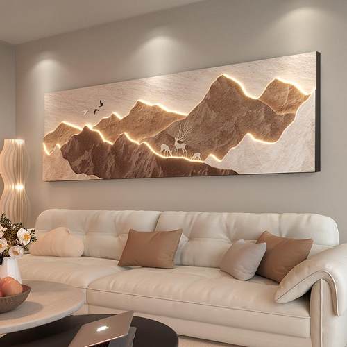 背有靠山客厅沙发背景墙装饰画轻奢高级感挂画立体山水画高档壁画