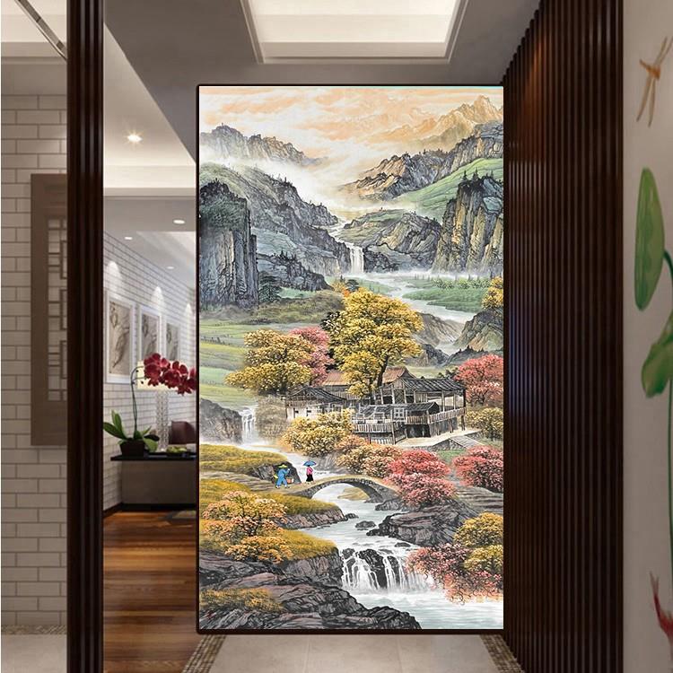 走廊diy方钻满钻钻石画小桥流水人家高山流水贴钻印花十字绣玄关
