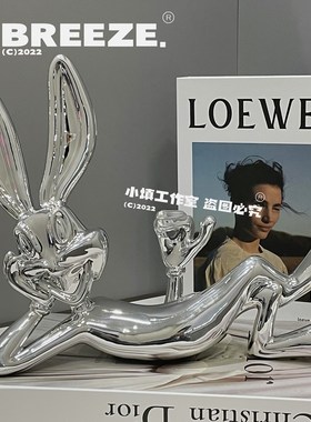 网红躺姿兔子摆件潮流卡通客厅酒A柜电视柜玄关高级感家居装饰礼