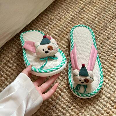 多巴胺亚麻一字拖可外穿拖鞋软底居家室内防滑防臭踩屎感人字拖鞋