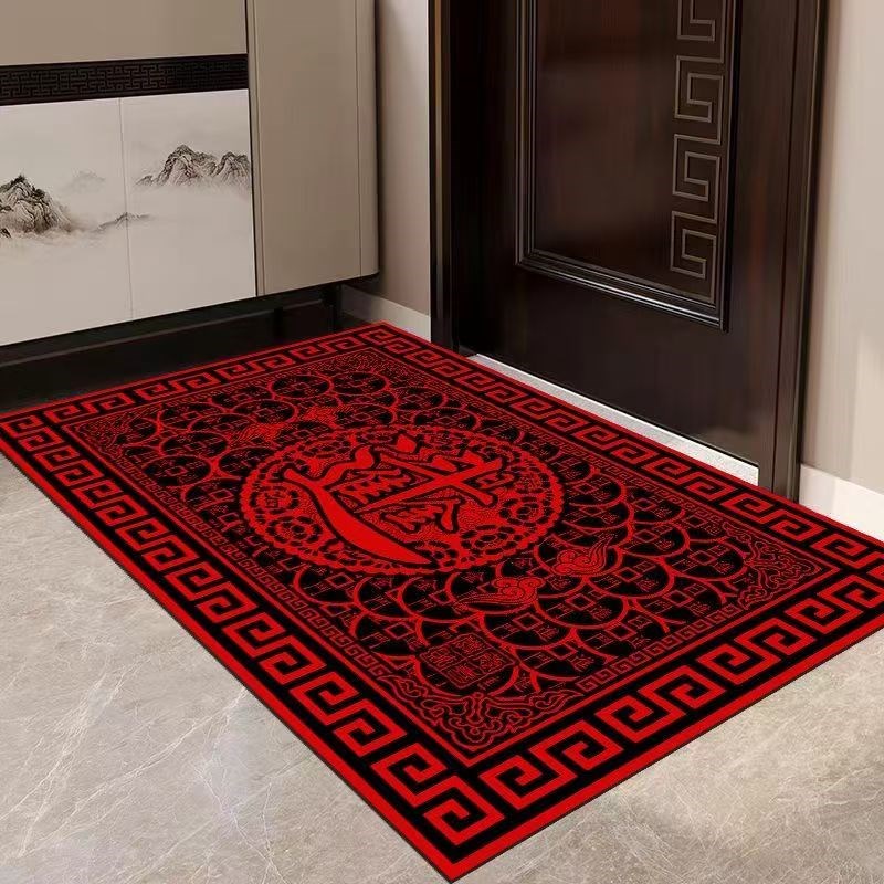 硅藻泥中式地垫门厅地垫耐u脏红色门垫玄关地垫可裁剪防滑耐用喜