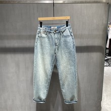 2025春季新款浅m蓝色牛仔裤男韩版潮流宽松直筒长裤子男百搭休闲