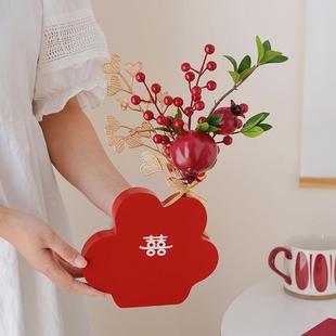 饰婚庆卧室婚房布置桌面饰品 结婚喜字花瓶摆件花敬茶背景梳妆台装