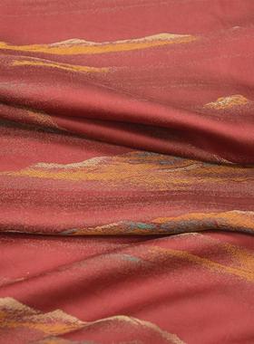 红色织提花大气千里江山宋锦香云纱40姆旗袍连衣裙布喜Y庆礼服面