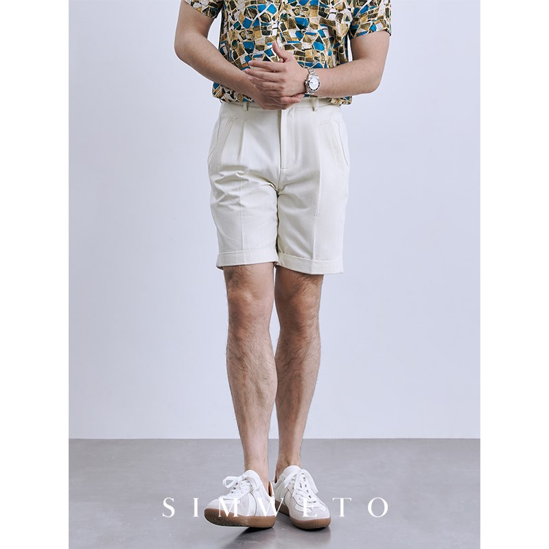 夏季凉感舒适纯j棉短裤杏色休闲裤纯色舒适透气百搭商务男士裤子