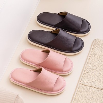 夏天高档牛皮家居拖鞋情侣家用室内真皮K防滑软厚底凉拖鞋四季男