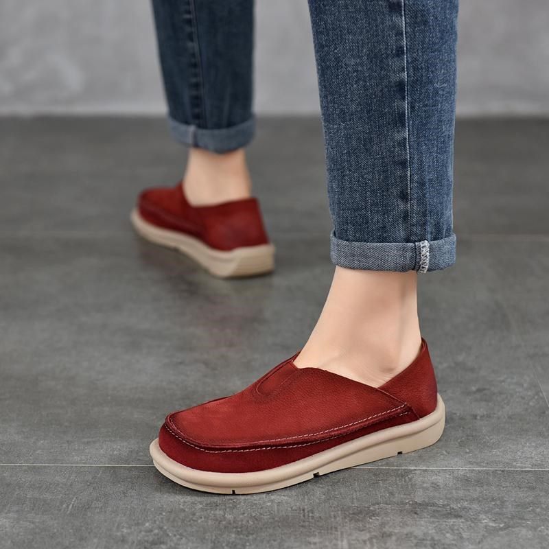 文艺复古真皮单鞋j女2025春季一脚蹬牛皮手工百搭透气软底平底鞋