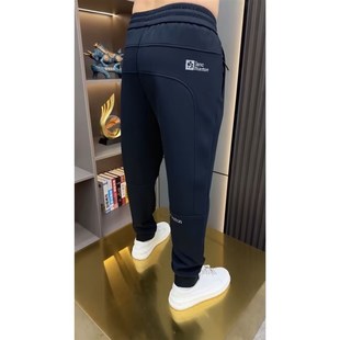 春秋季螺纹棉蓝色运动裤卫裤休闲裤男士百搭束脚裤兜拉链小脚裤潮