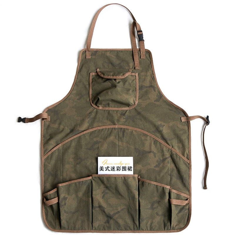 户外迷彩围裙家用厨房做饭防水防污男女工作服定制印logo美式烘焙