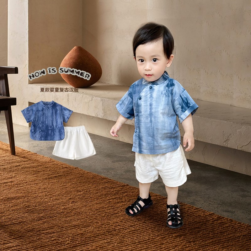 小潮童新中式套装~男宝宝国潮生日礼服~盘扣旗袍汉服儿童演出服