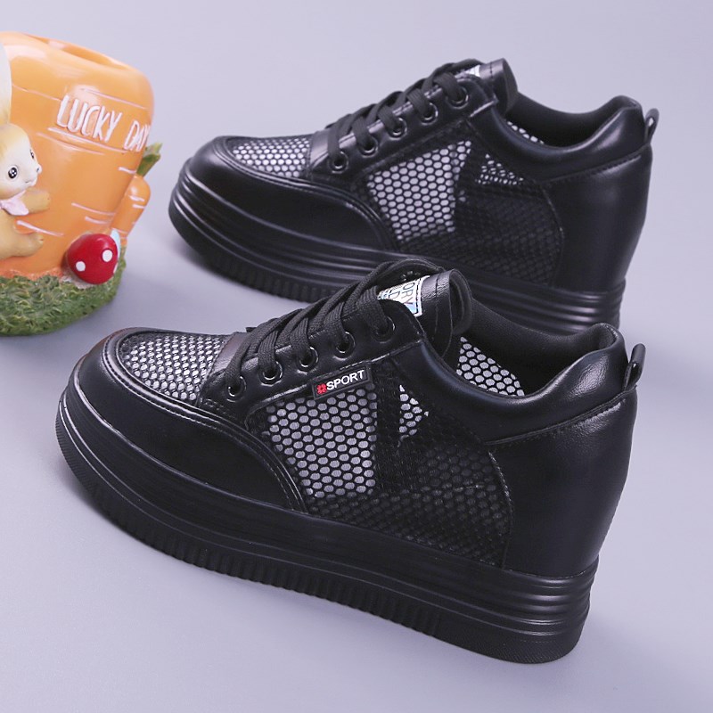 松糕厚底女鞋20j24夏季新款韩版镂空透气女网鞋休闲大码内增高鞋