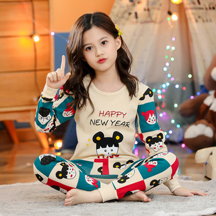 儿童秋衣秋裤 纯棉女童宝宝秋冬保暖内衣全棉线衣小童女孩睡衣套装