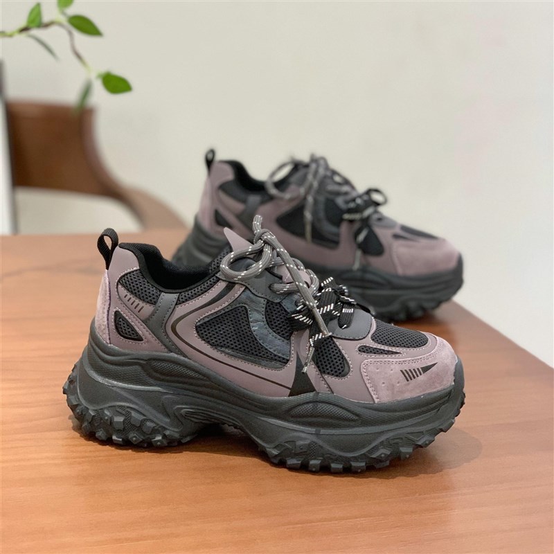 复古厚底网面e老爹鞋女2025春秋新款百搭真皮轻便显脚小休闲运动