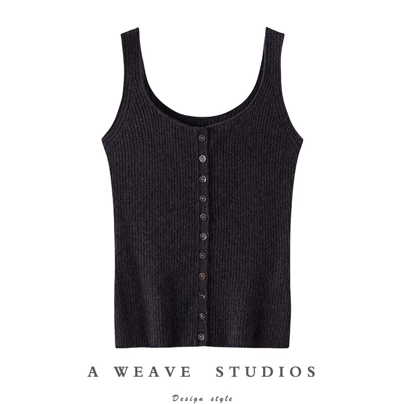 通勤神器!真心显瘦!圆领山羊绒吊D带女纯羊绒开衫毛衣背心打底衫