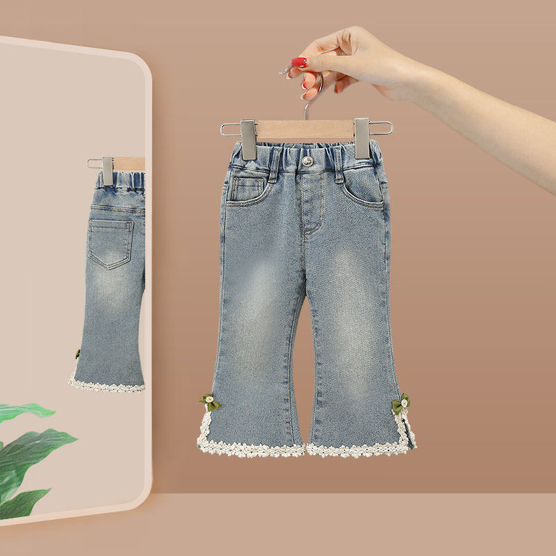 女童牛仔裤子2024新款秋季儿童洋气时髦长裤女宝宝春秋装喇叭裤潮