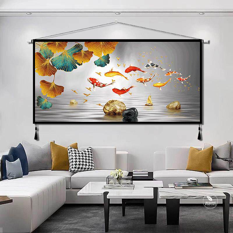 横幅九鱼图沙发床头挂布背景布房间挂毯客厅装饰布艺挂画墙画定制