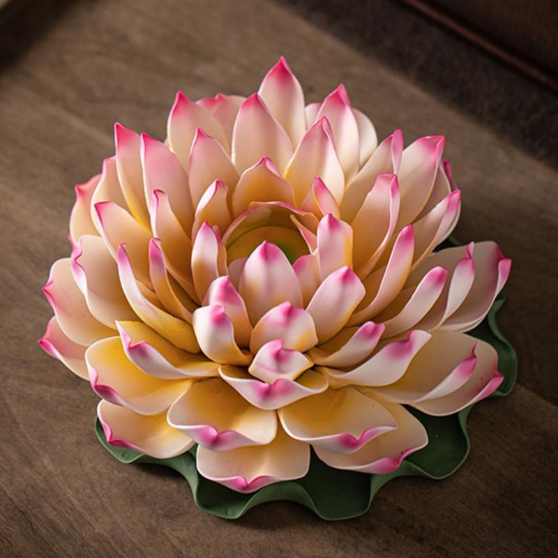 陶瓷大号莲花底座线香香插香托帝王莲摆件茶室装饰品佛堂供花荷花