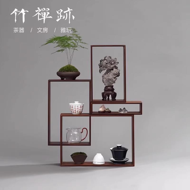 竹禅迹 竹制博古架小摆件 多宝格茶具收纳茶杯架 中式展示置物架